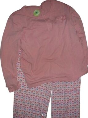 White Orchid Pajama Set, Pink Long Sleeve Top & Printed Geometric Pants, Size M